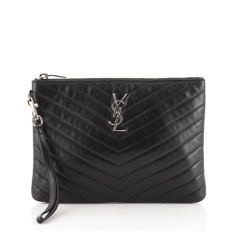 Classic Monogram Wristlet Pouch Matelasse Chevron Leather Small S744816668053