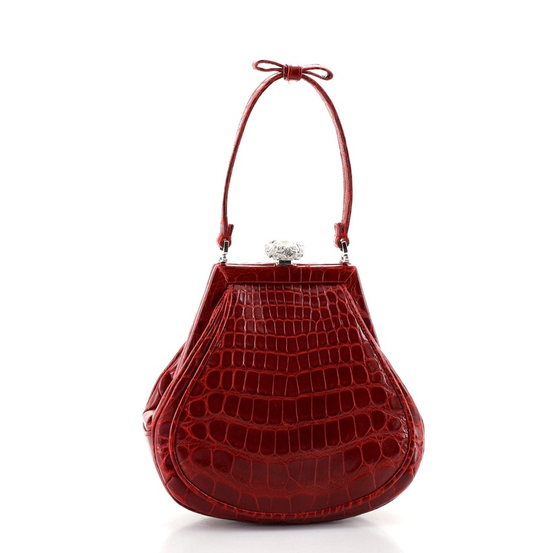 Frame Evening Bag Crocodile with Crystals Small