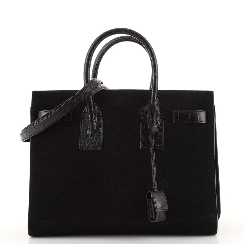 Sac de Jour Bag Suede with Crocodile Embossed Leather Small