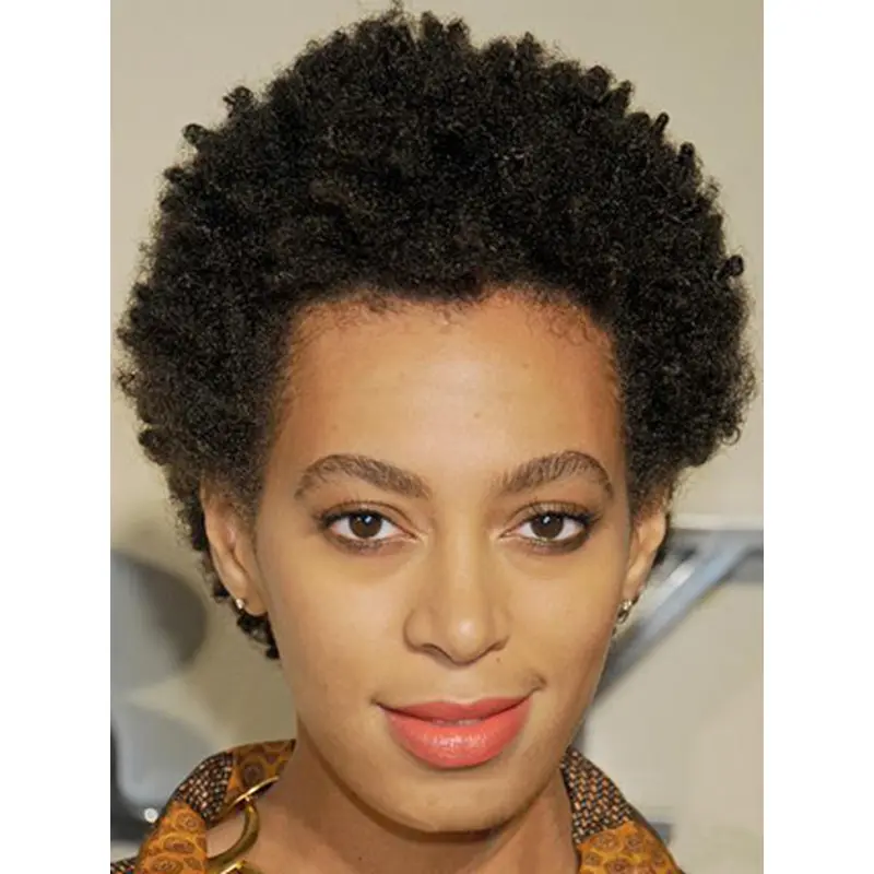 Zo Kravitz Classic Afro Hairstyle Short Kinky Curly Hand Made Wig 100% Real Human Hair
