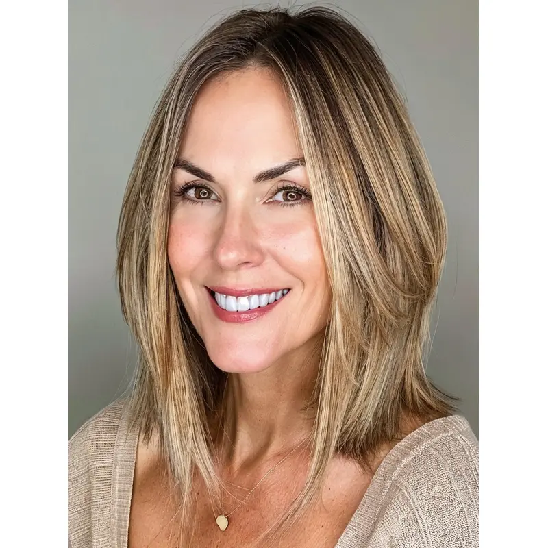 Straight Medium Length Wig Shoulder Length Without Bangs Ombre/2 Tone Lace Front 14" Wigs