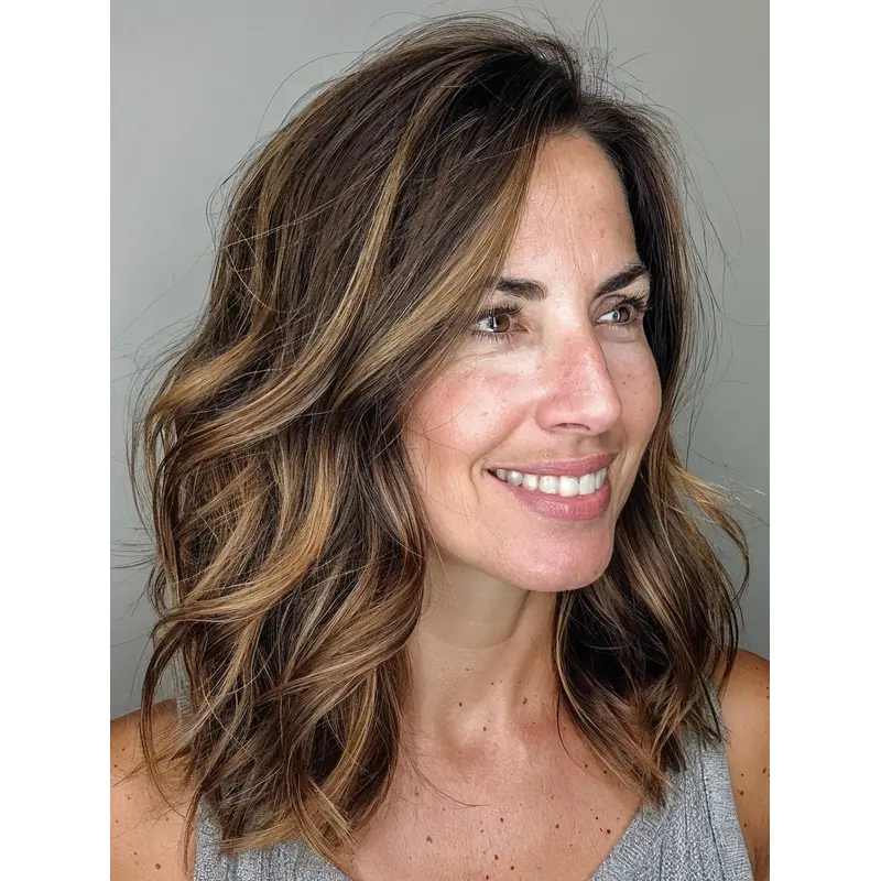 Medium Wavy Wig Synthetic Shoulder Length Without Bangs Ombre/2 Tone 14" Monofilament Wigs