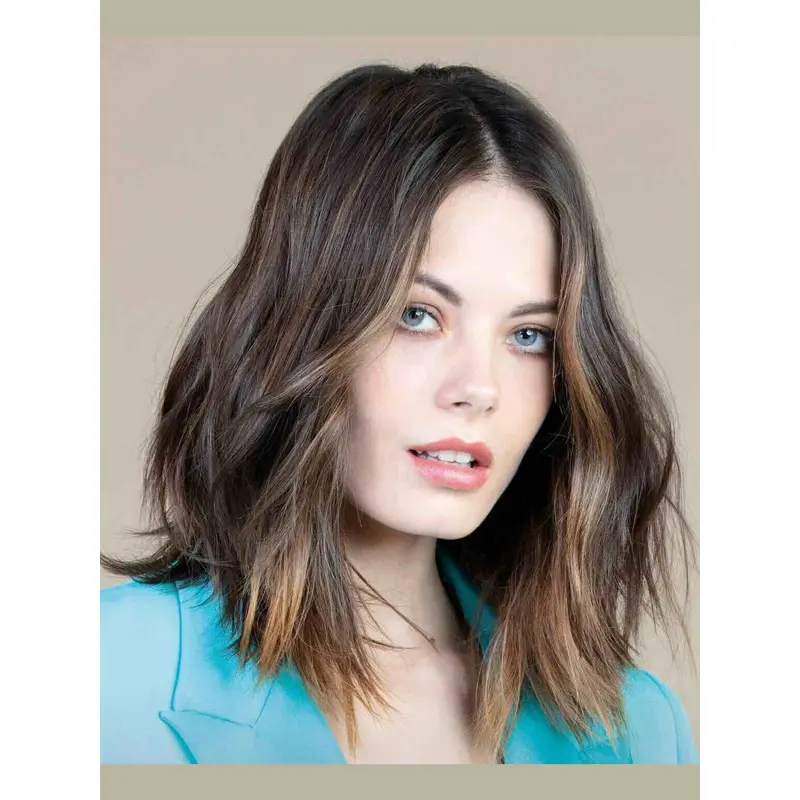 Medium Length Wigs Human Hair Without Bangs Monofilament 14" Ombre/2 Tone Straight Wigs