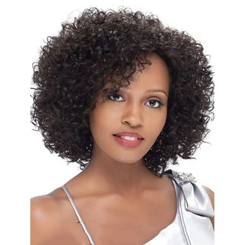 New Impressive Short Kinky Brown Side Bang African American Lace Wigs for Women 12 Inch