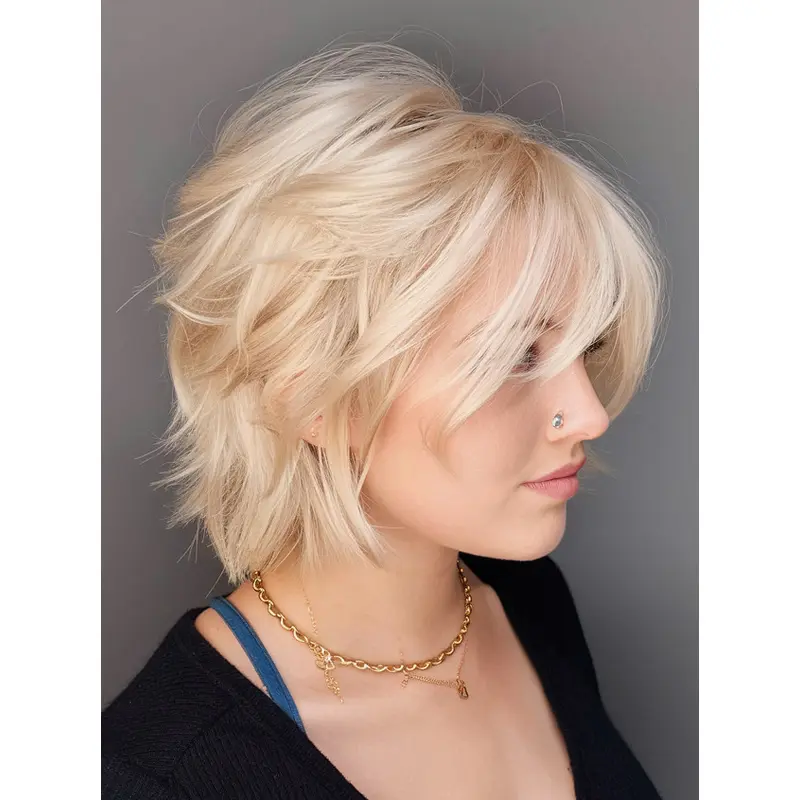 Medium Human Hair Wigs Bobs Platinum Blonde Shoulder Length Lace Front Straight 12" Wigs