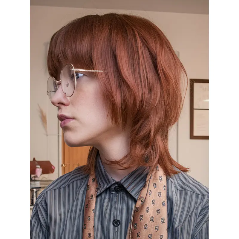 Medium Wig With Bangs Auburn Remy Human Hair Straight Monofilament Shoulder Length Wigs