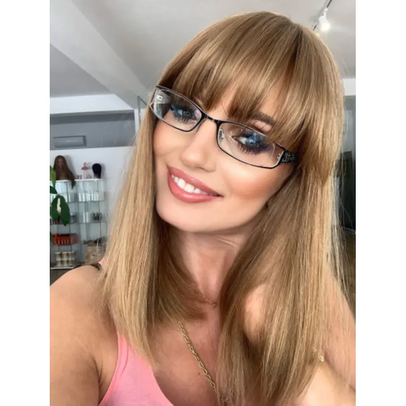 Blonde With Bangs 14" Straight Monofilament Wig