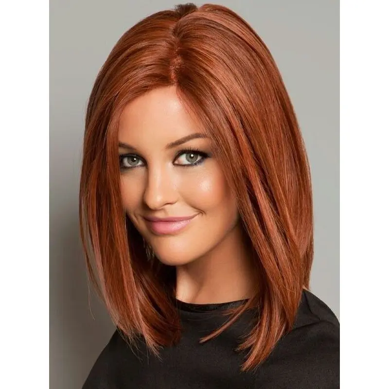 Designed Shoulder Length Straight Capless Copper Wigs 14 Inch