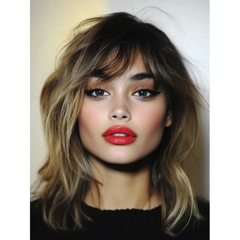 Medium Wig With Bangs Ombre/2 Tone Remy Human Hair Straight Lace Front Shoulder Length Wigs
