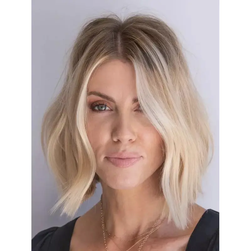 Medium Blonde Bob Wig Monofilament Remy Human Hair Shoulder Length Wavy 12" Wigs