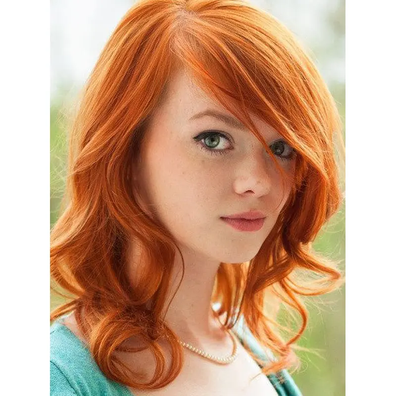 Natural Shoulder Length Wavy Lace Front Copper Wigs 16 Inch