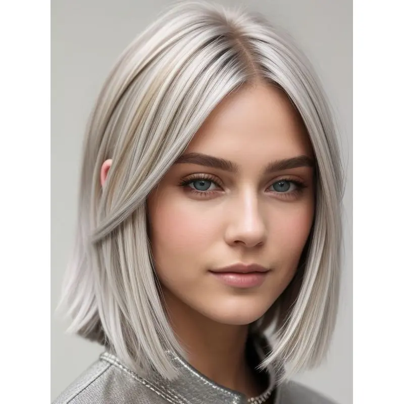 Real Human Hair Wigs For Women 12" Straight Shoulder Length Without Bangs Platinum Blonde Wigs