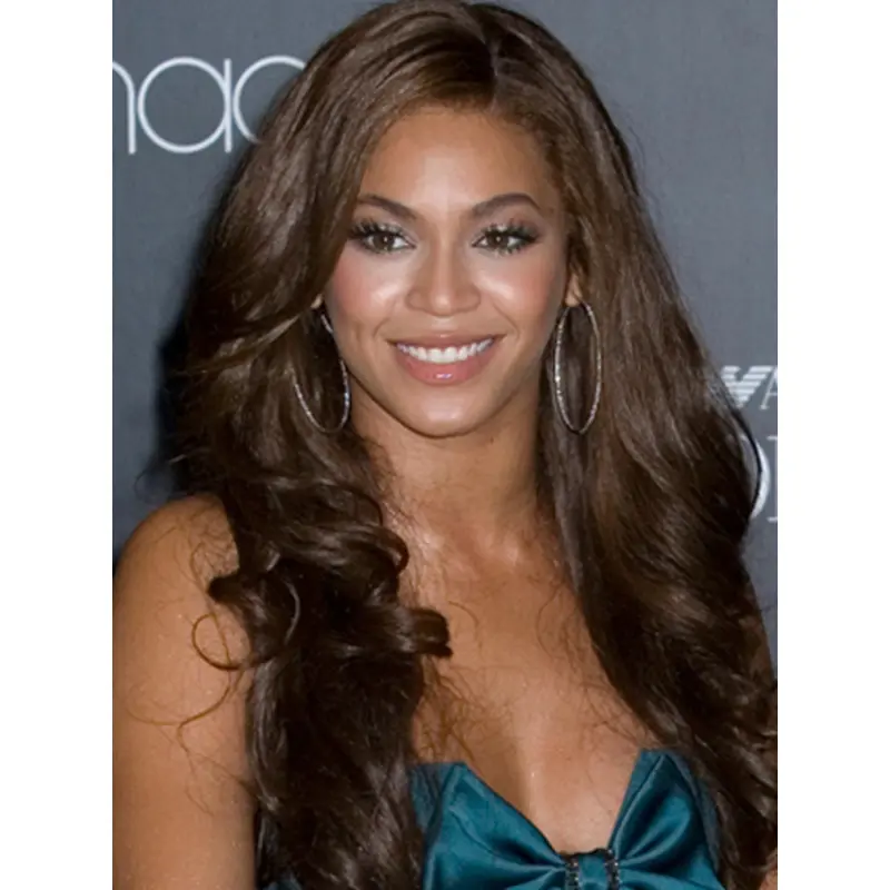 Beyonce Knowles Elegant Asian-style 100% Human Hair Long Wavy Glueless Lace Front Wig about 24 Inches