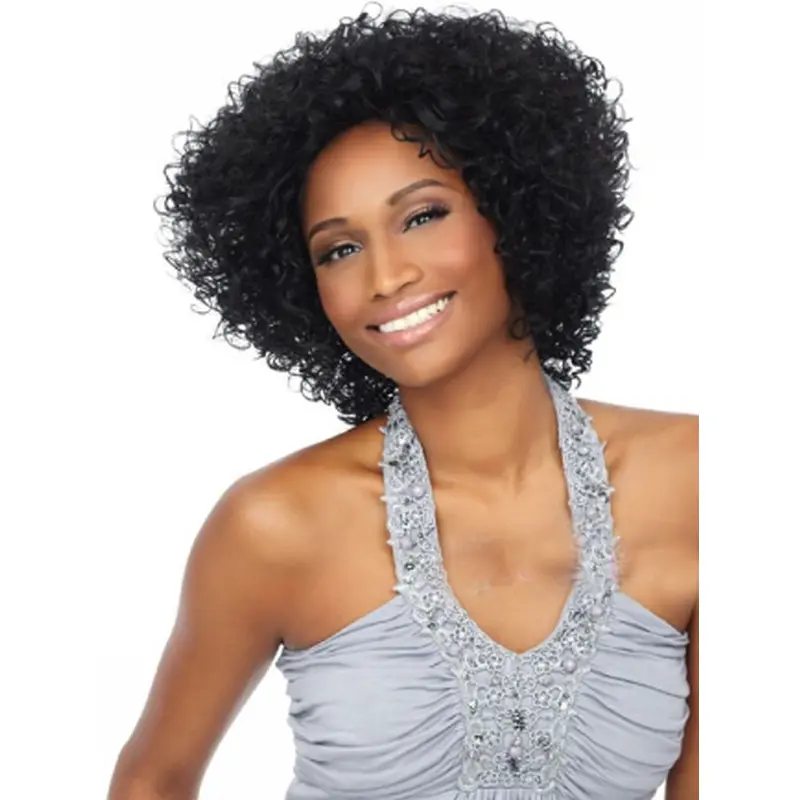 Delightful and Vigorous Short Style Shag with Full Tight Curls Mono Top Human Hair Wig