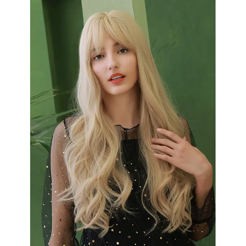 Blonde Wig Natural Long Wavy Synthetic Wig Middle Parting Heat Resistant Hair Wig for Women Fashion Cosplay Fancy Dress Party Wig