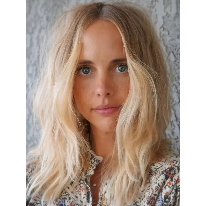 Monofilament Platinum Blonde Wigs Straight 14" Shoulder Length Synthetic Without Bangs Wigs