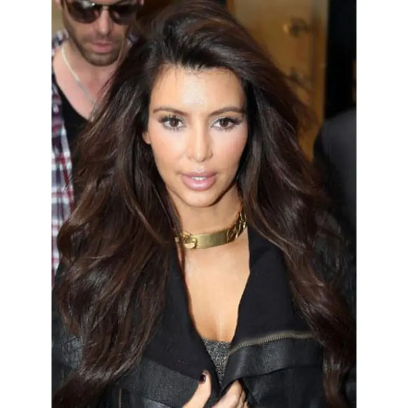 Amazing Elegant Kim Kardashian Hairstyle Long Loose Wavy Brown Lace Wig 100% Human Hair 24 Inches
