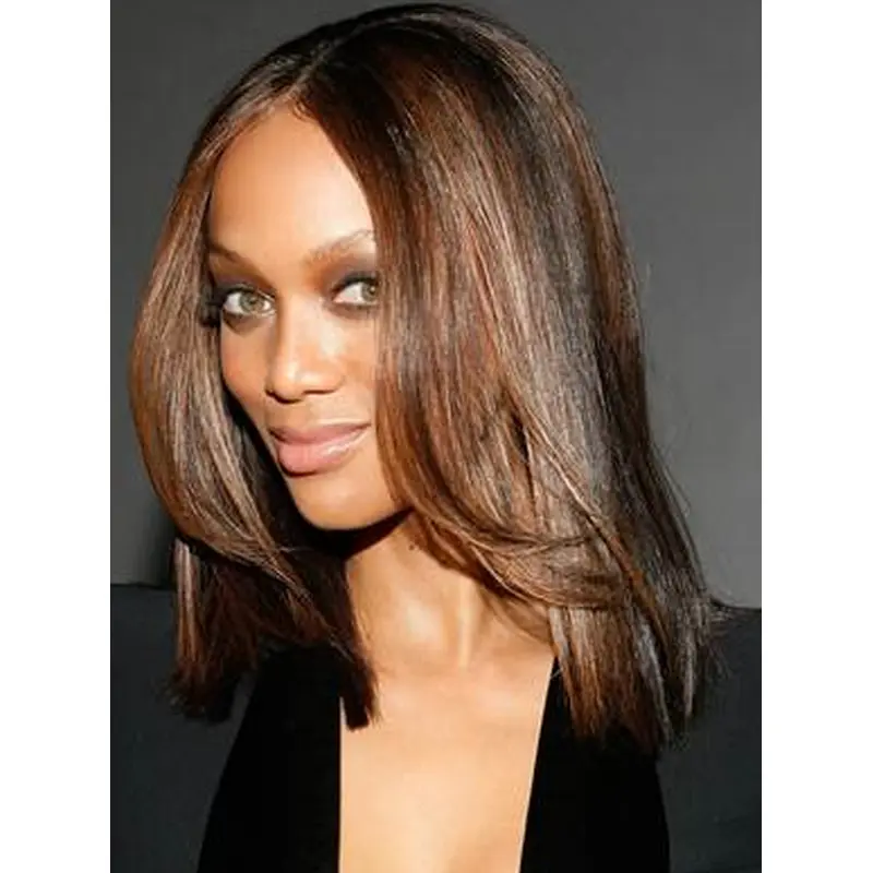 Tyra Banks Life-like Off-the-face Shoulder-hitting Straight Lace Human Hair wig 14 Inches