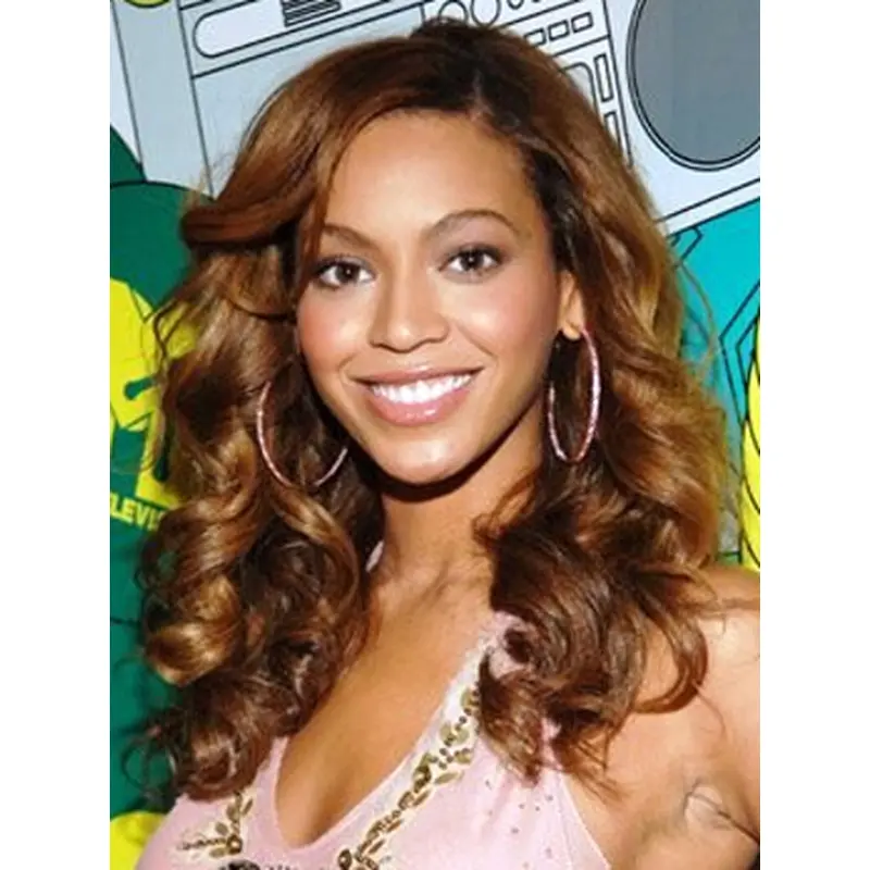 Beyonce Knowles Casual Cute Hairstyle Custom Long Wavy Full Lace Human Hair Wig about 18 Inches