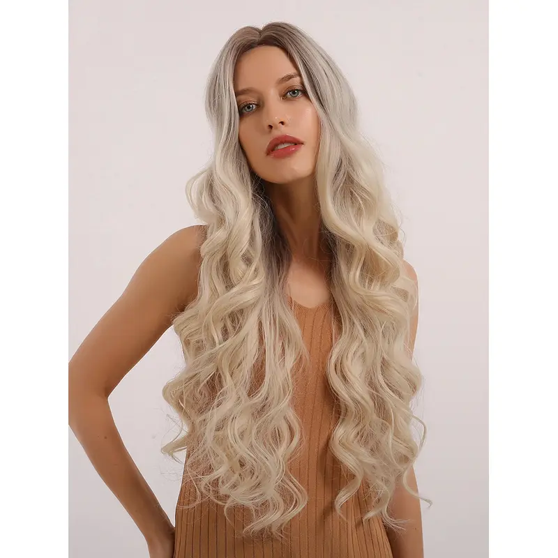 Long Curly Black to Grey Wig without Bangs Heat Resistant 26 Inches Synthetic Wig for Women Cosplay Halloween Fancy Dress Party Daily Wear