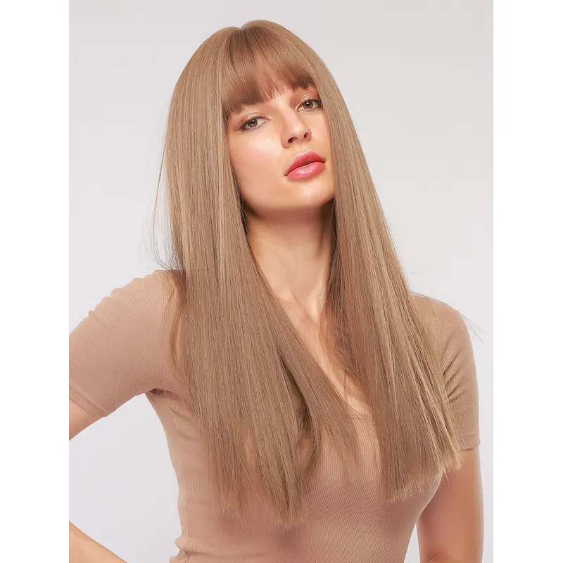 Long Straight Wigs for Women Synthetic Light Blonde wig with Bangs Heat Resistant Hair Wigs No Parting for Cosplay Costume Fancy Dress or Daily Wear