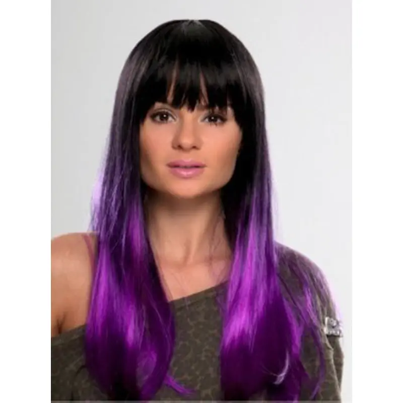 New Arrival Discount 22 Inches Straight Lace Front Purple 100% Indian Remy Hair Ombre Wigs