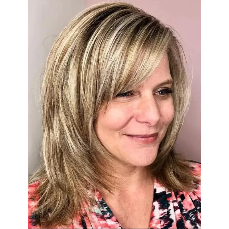 Cheap Womens Wigs Lace Front Straight Shoulder Length Blonde Comfortable Side Bangs Wigs