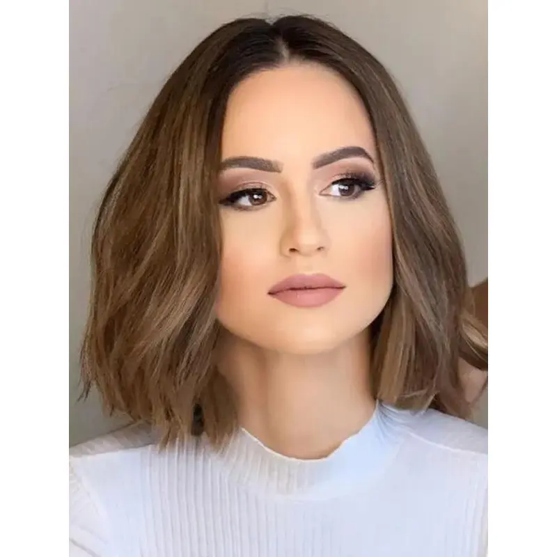 Long Brown Wavy Wig Lace Front Synthetic Centre-Parted Wigs