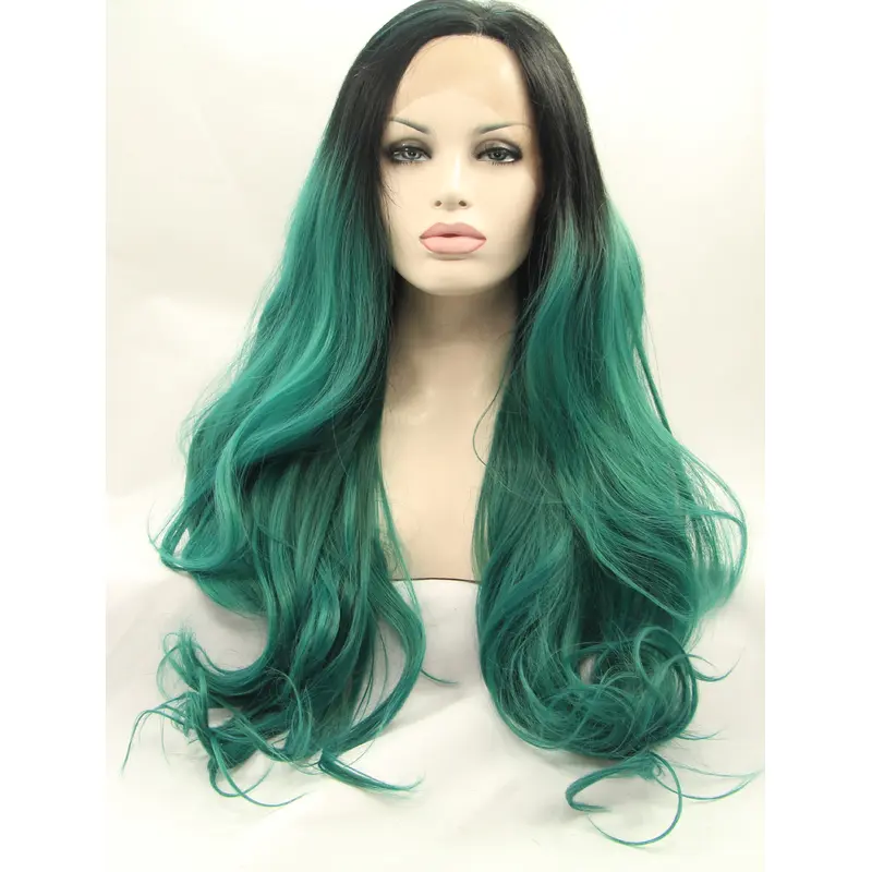 Synthetic Long Ombre/2 Tone Lace Front 27" Without Bangs Curly Wigs