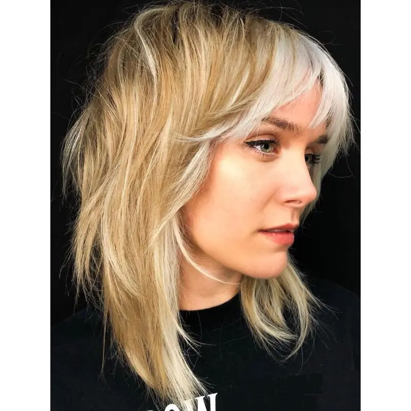 Wigs For Women Lace Front Blonde Shoulder Length Wigs Wavy Online With Bangs Synthetic Wigs