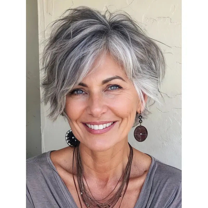 Human Hair Wigs Grey Color 6" Wavy Short Lace Front Wigs