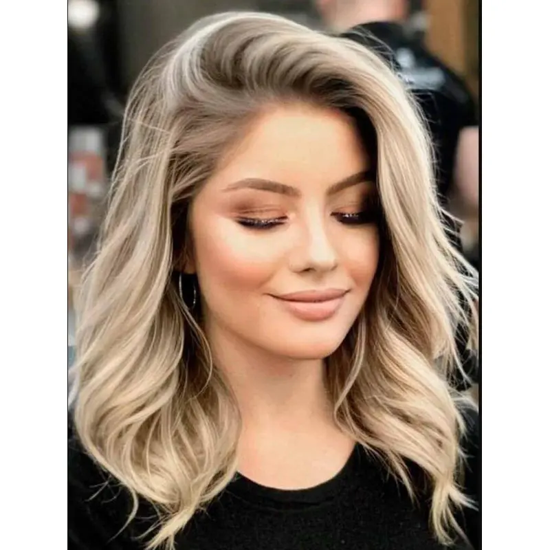 Synthetic Lace Front Wigs Without Bangs Gorgeous Wavy Wigs Shoulder Length Blonde Wigs