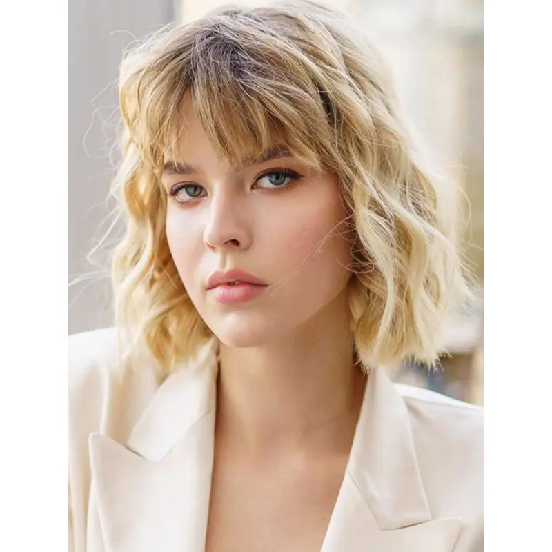Blonde Wigs Synthetic Lace Front Wigs Shoulder Length Wavy Bob Wigs