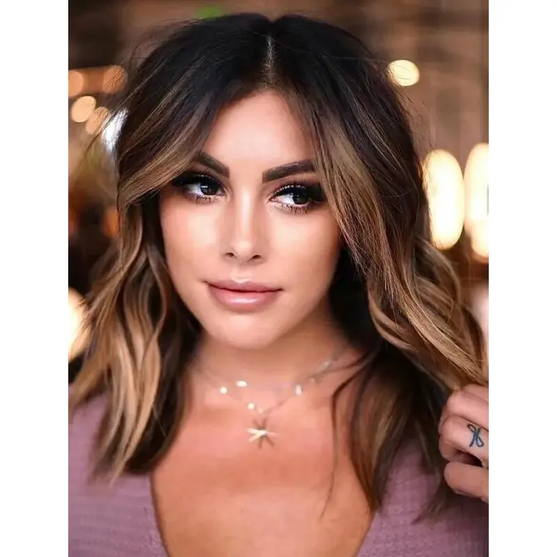 Brown Wig Wavy Synthetic Wigs Fashion Without Bangs Lace Front Wigs