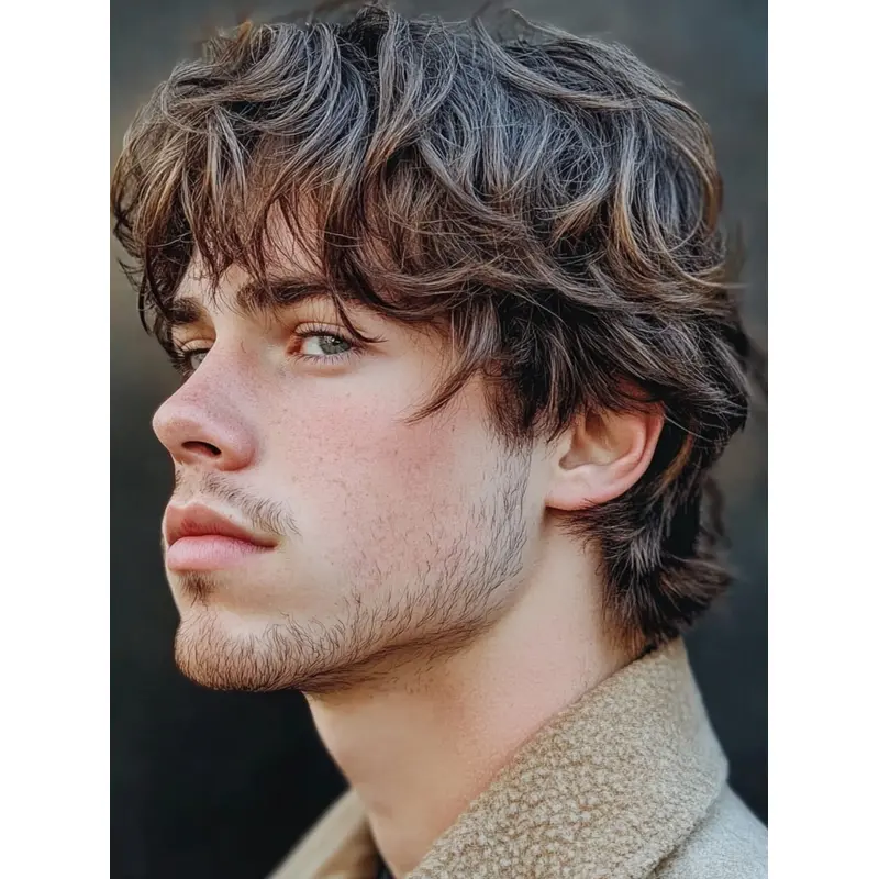 Men Lace Wigs Remy Human Hair Wavy Brown Short Wigs