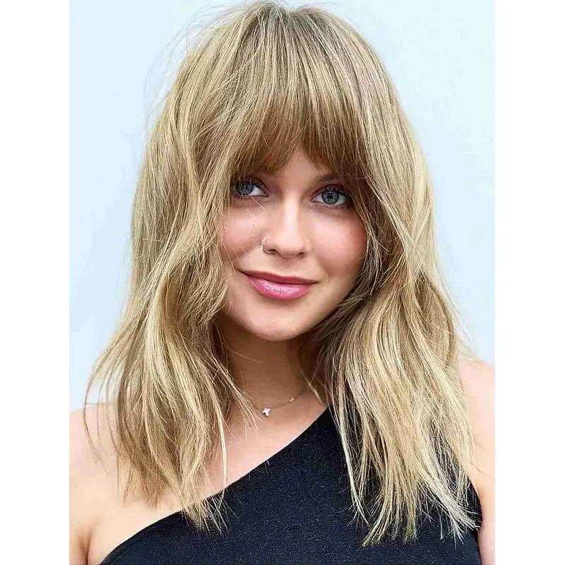 Shoulder Length Wigs With Bangs Lace Front Wigs Synthetic Wigs