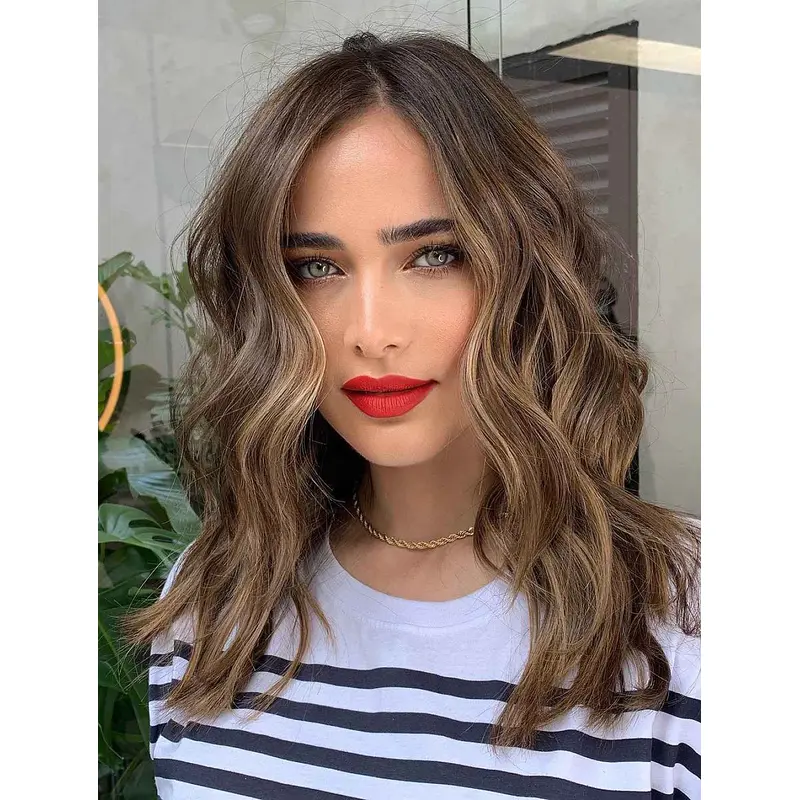 Shoulder Length Wigs Wavy Lace Front Wigs Synthetic Layered Wigs