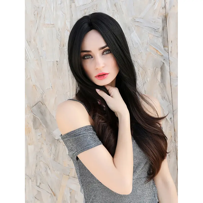 Ombre Black to Brown Long Wigs Natural Body Wavy Wigs Heat Resistant Synthetic Wigs Daily Wigs for Women