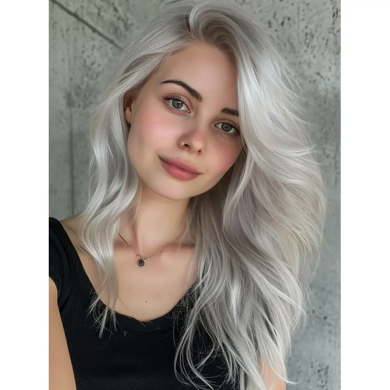 Grey Hair Wig Lace Front Long Wavy Remy Human Hair Wigs