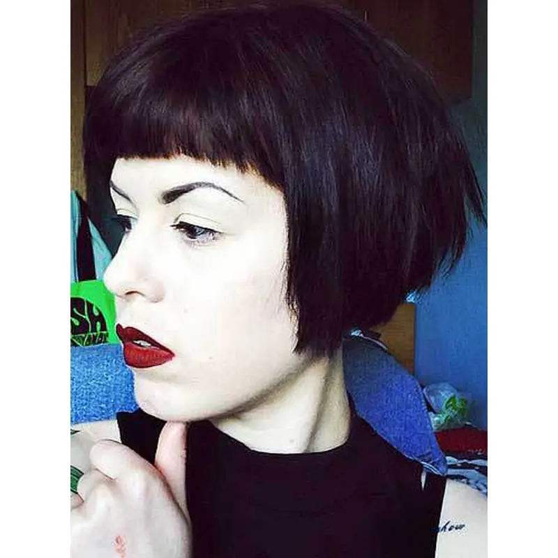 Bob Wig Black Straight Synthetic Monofilament Short 8" Wigs