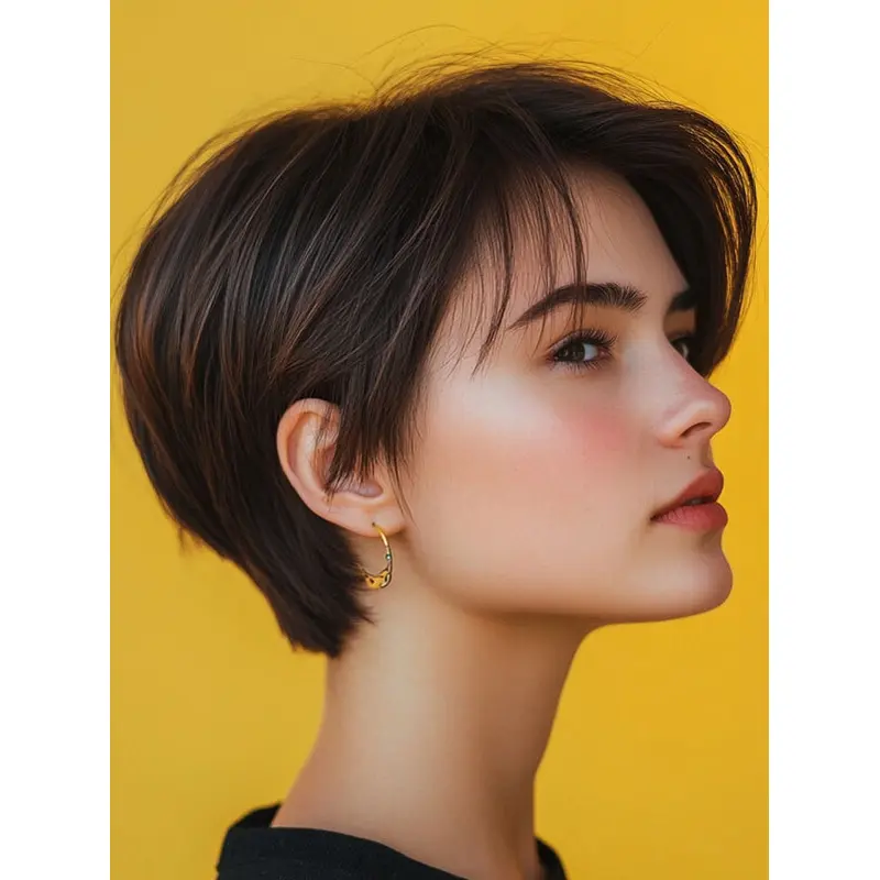 Short Hairstyle Wigs Boycuts Monofilament 6" Brown Straight Wigs