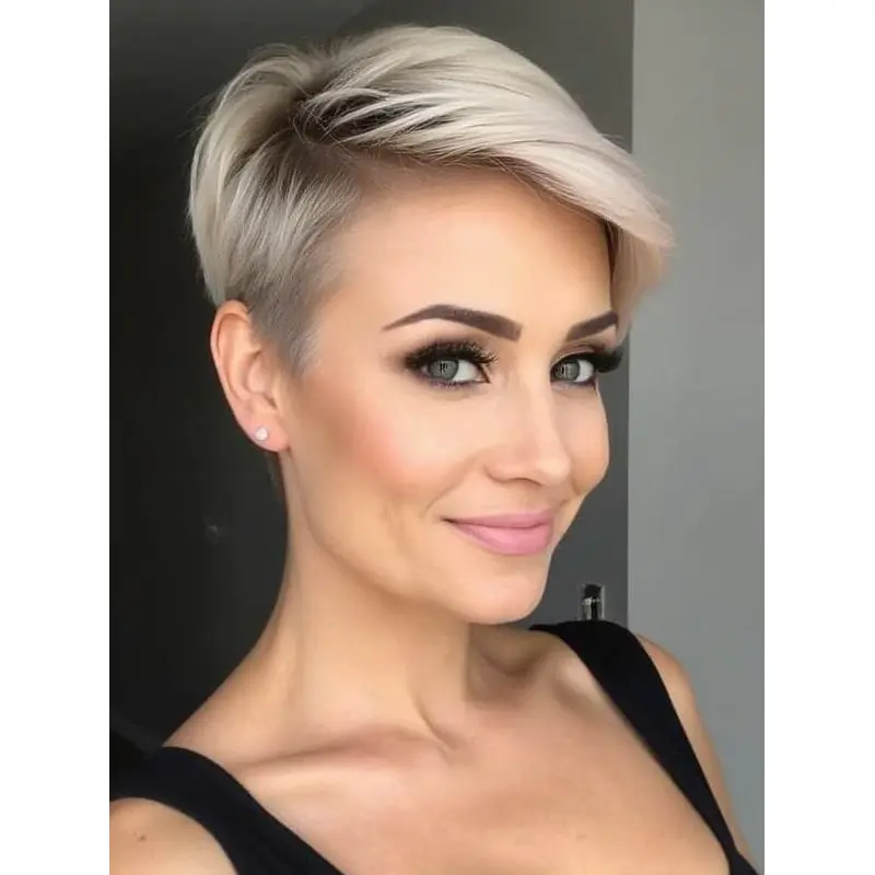 Short Pixie Wigs Platinum Blonde Remy Human Hair Boycuts Monofilament 4" Straight Wigs