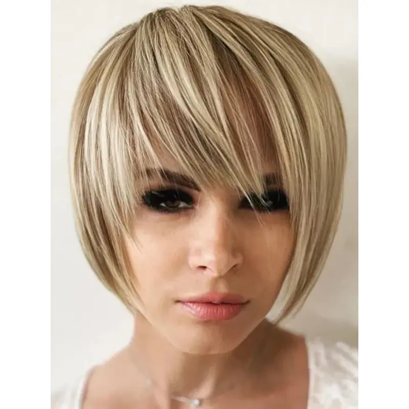 Short Bob Wigs Blonde Synthetic Lace Wig Straight Framing Layers Wigs Best Short Wigs