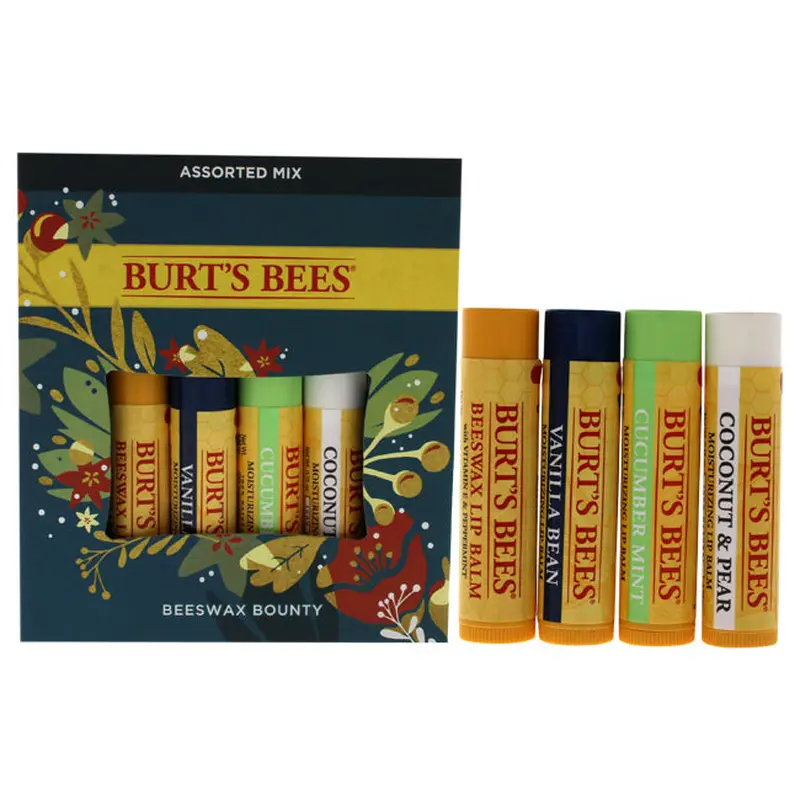 Burts Bees Beeswax Bounty Set - Assorted Mix by Burts Bees for Unisex - 4 x 0.15 oz Moisturizer Lip Balm Beeswax with Vitamin E and Peppermint, Vanilla Bean, Cucumber Mint, Coconut Pear