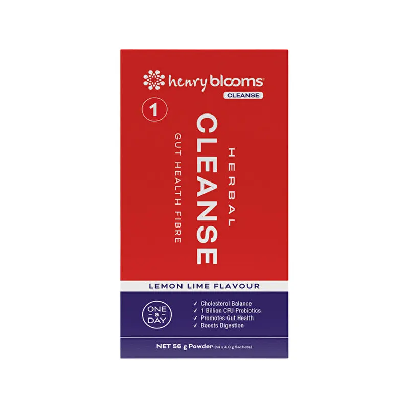 Henry Blooms Herbal Cleanse Gut Health Fibre Lemon Lime Sachets 4g x 14 Pack