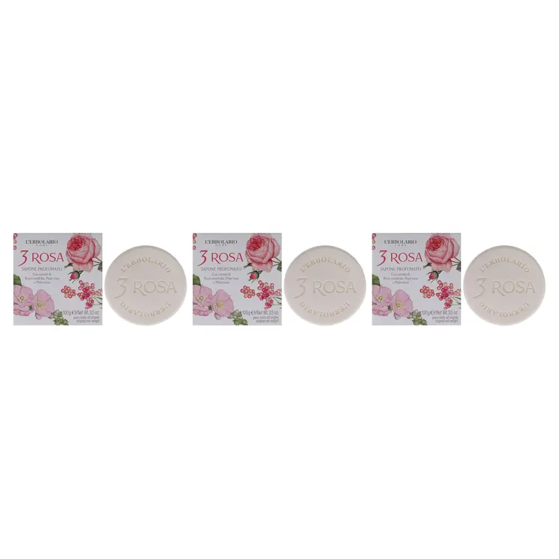 LErbolario 3 Rose Perfumed Bar Soap by LErbolario for Unisex - 3.5 oz Soap - Pack of 3