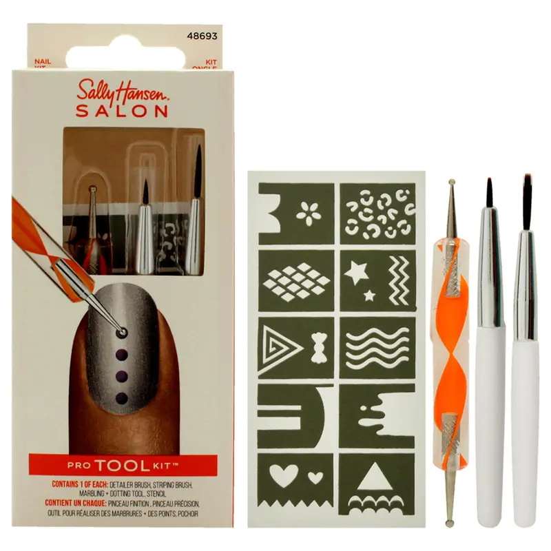 Sally Hansen Salon Pro Tool Kit by Sally Hansen for Women - 3 Pc Marbling Plus Dotting, Detailer Brush, Striping Brush