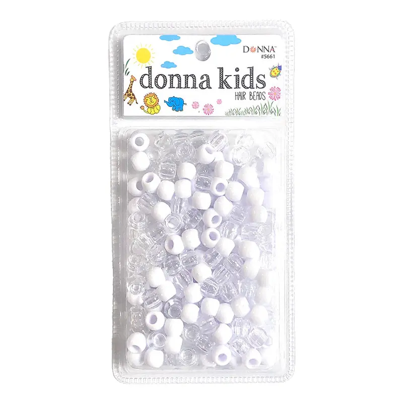 Donna Kids Medium Hair Beads - Clear & White #5661