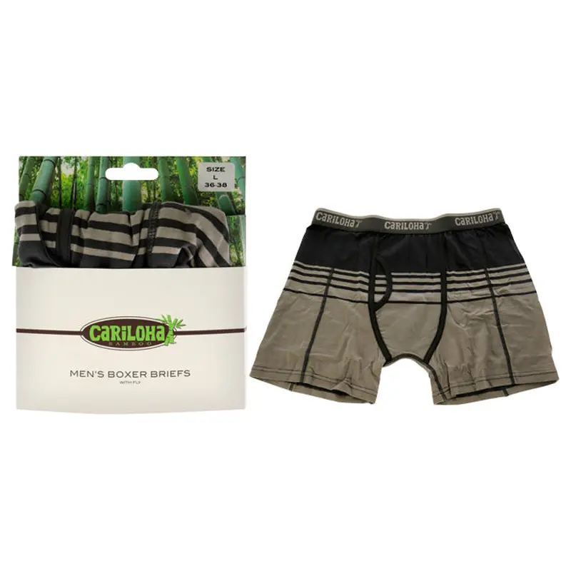 Cariloha Bamboo Boxer Briefs - Shoreline Gray Stripe by Cariloha for Men - 1 Pc Boxer (L)