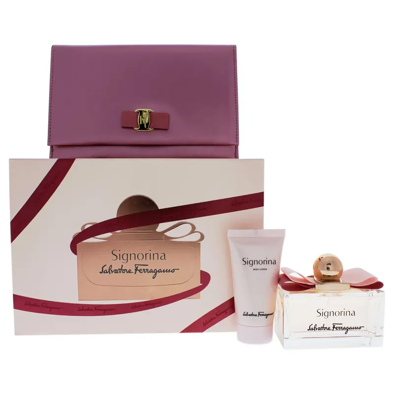 Salvatore Ferragamo Signorina by Salvatore Ferragamo for Women - 3 Pc Gift Set 3.4oz EDP Spray, 1.7oz Body Lotion, Travel Pouch